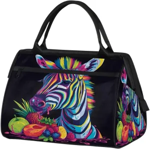 Travel Duffel Bag for Women, Zebra Animals Black Weekender Overnight Bag Carry on Beach Swim Bags Dance Bag Airlines Approved Personal Item Travel Bag for Yoga, Sports, Hospital