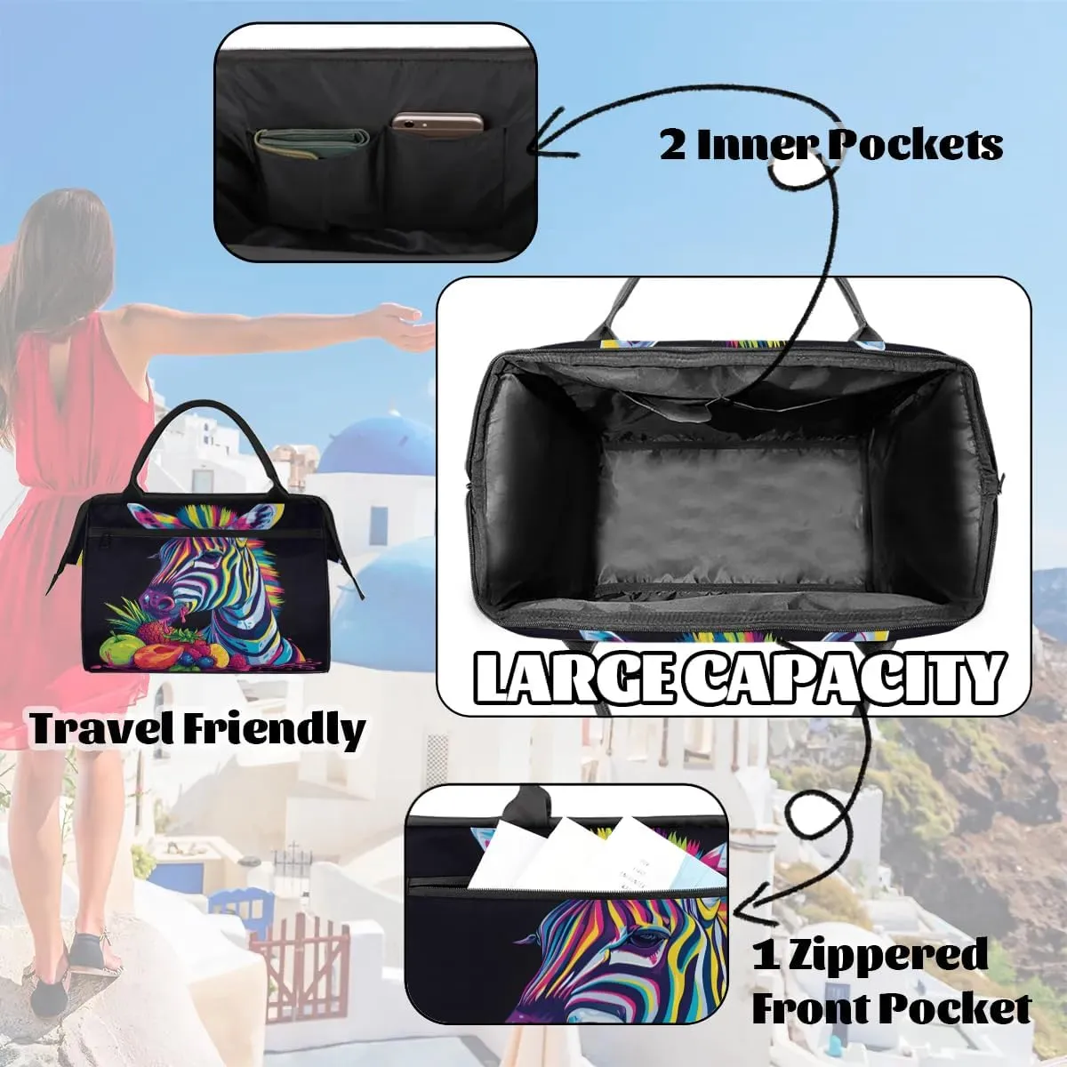 Travel Duffel Bag for Women, Zebra Animals Black Weekender Overnight Bag Carry on Beach Swim Bags Dance Bag Airlines Approved Personal Item Travel Bag for Yoga, Sports, Hospital