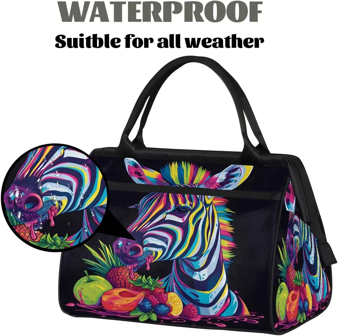 Travel Duffel Bag for Women, Zebra Animals Black Weekender Overnight Bag Carry on Beach Swim Bags Dance Bag Airlines Approved Personal Item Travel Bag for Yoga, Sports, Hospital