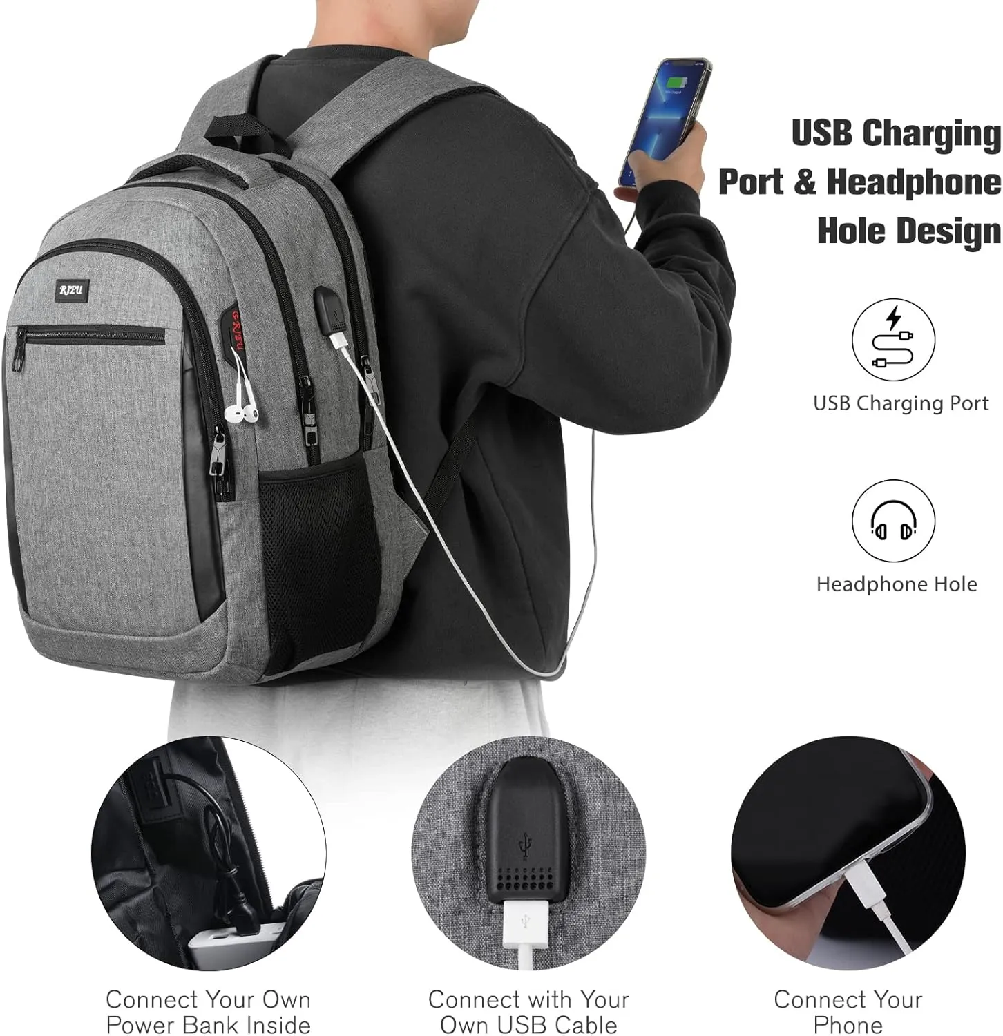 Travel Laptop Backpack, School Backpack Business Anti Theft Slim Sturdy Laptops Backpack with USB Charging Port Water Resistant College School Computer Bag Fits 17.3 Inch Notebook Over 3 Years Old