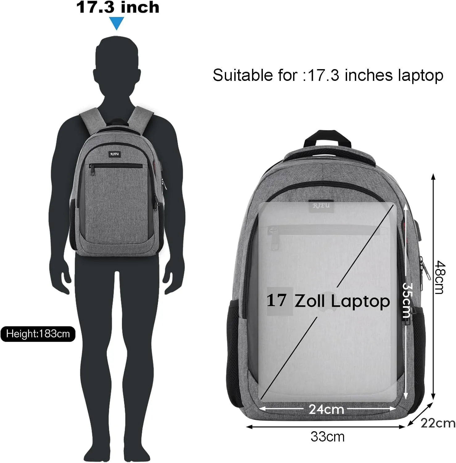 Travel Laptop Backpack, School Backpack Business Anti Theft Slim Sturdy Laptops Backpack with USB Charging Port Water Resistant College School Computer Bag Fits 17.3 Inch Notebook Over 3 Years Old