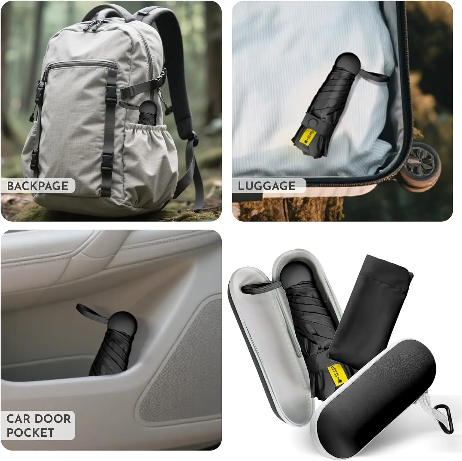 Travel Mini Umbrella Compact Small & Lightweight, UV Rain Protection, Pocket-Sized Folding Umbrellas with Quickdraw & Case for Men Women & Kids Backpack