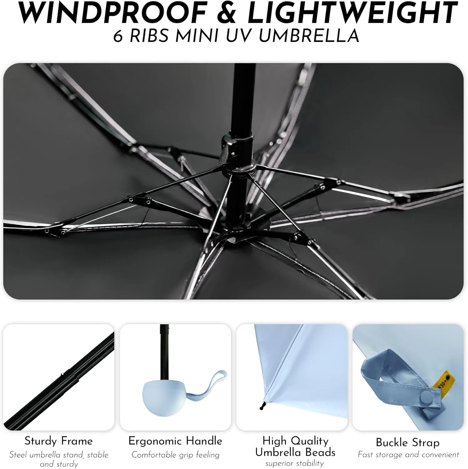 Travel Mini Umbrella Compact Small & Lightweight, UV Rain Protection, Pocket-Sized Folding Umbrellas with Quickdraw & Case for Men Women & Kids Backpack