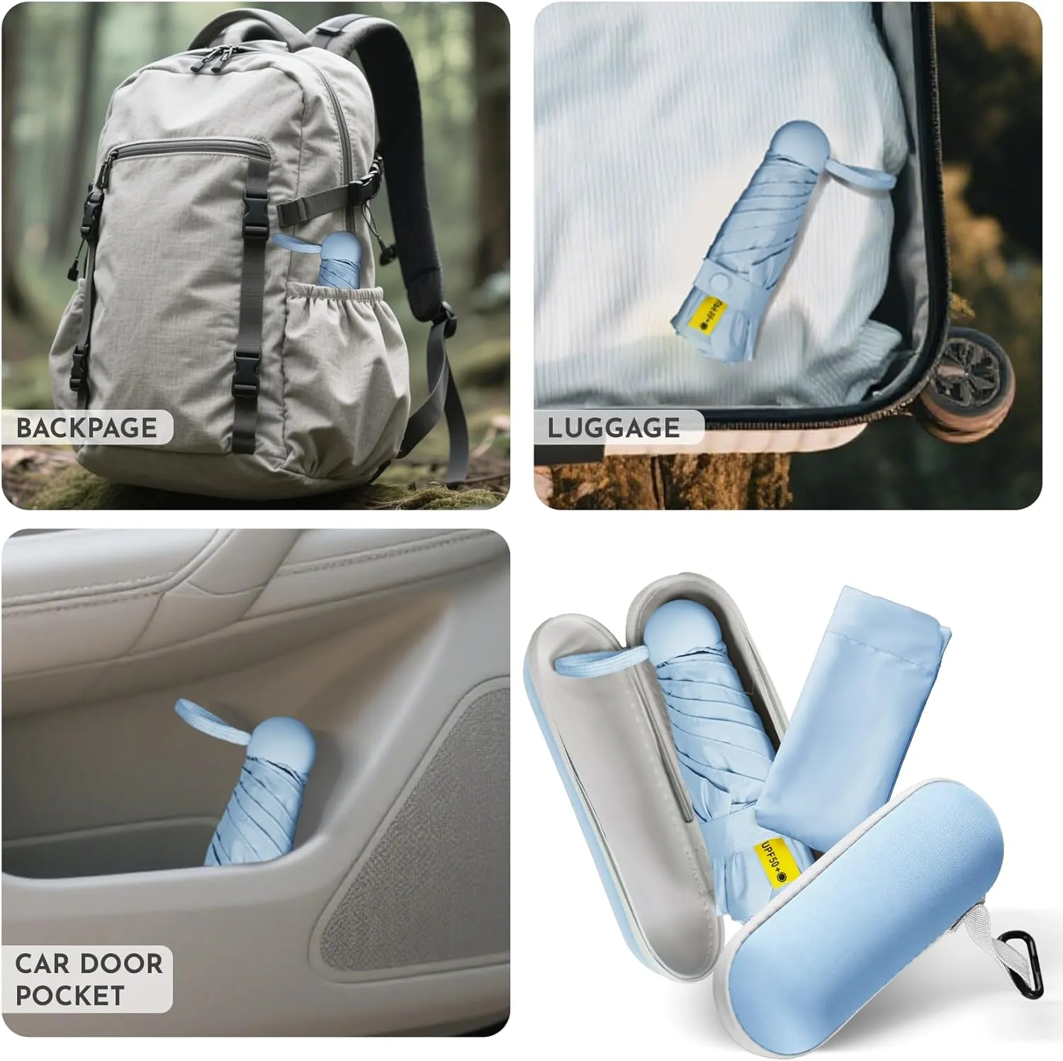 Travel Mini Umbrella Compact Small & Lightweight, UV Rain Protection, Pocket-Sized Folding Umbrellas with Quickdraw & Case for Men Women & Kids Backpack