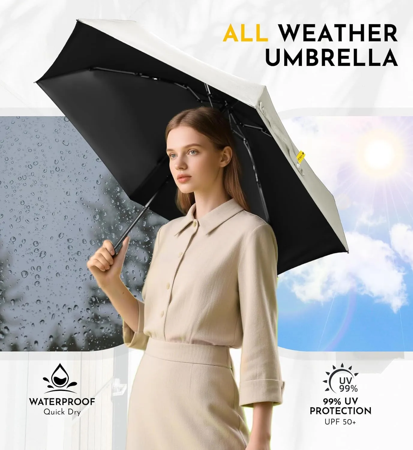 Travel Mini Umbrella Compact Small & Lightweight, UV Rain Protection, Pocket-Sized Folding Umbrellas with Quickdraw & Case for Men Women & Kids Backpack