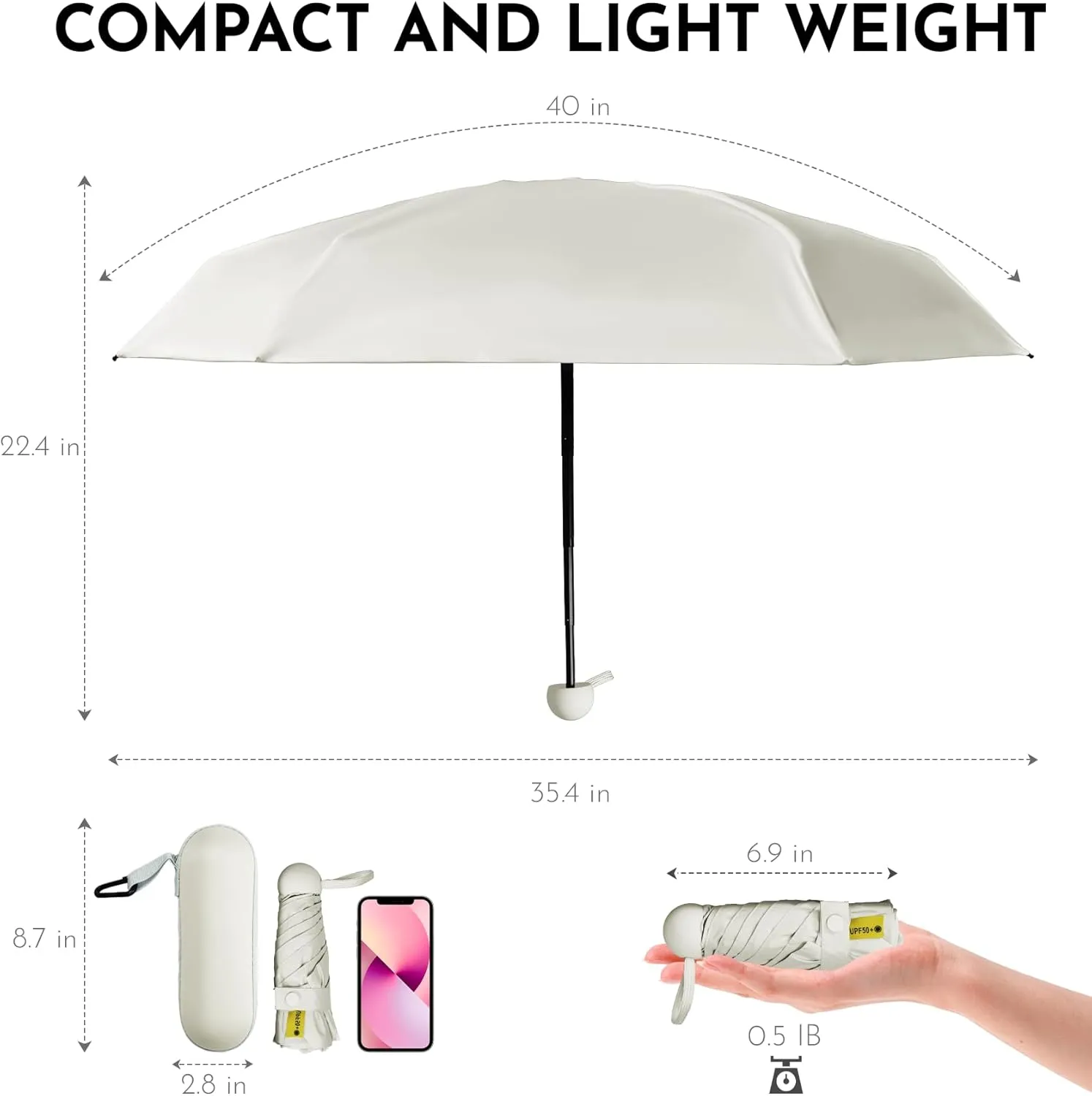 Travel Mini Umbrella Compact Small & Lightweight, UV Rain Protection, Pocket-Sized Folding Umbrellas with Quickdraw & Case for Men Women & Kids Backpack