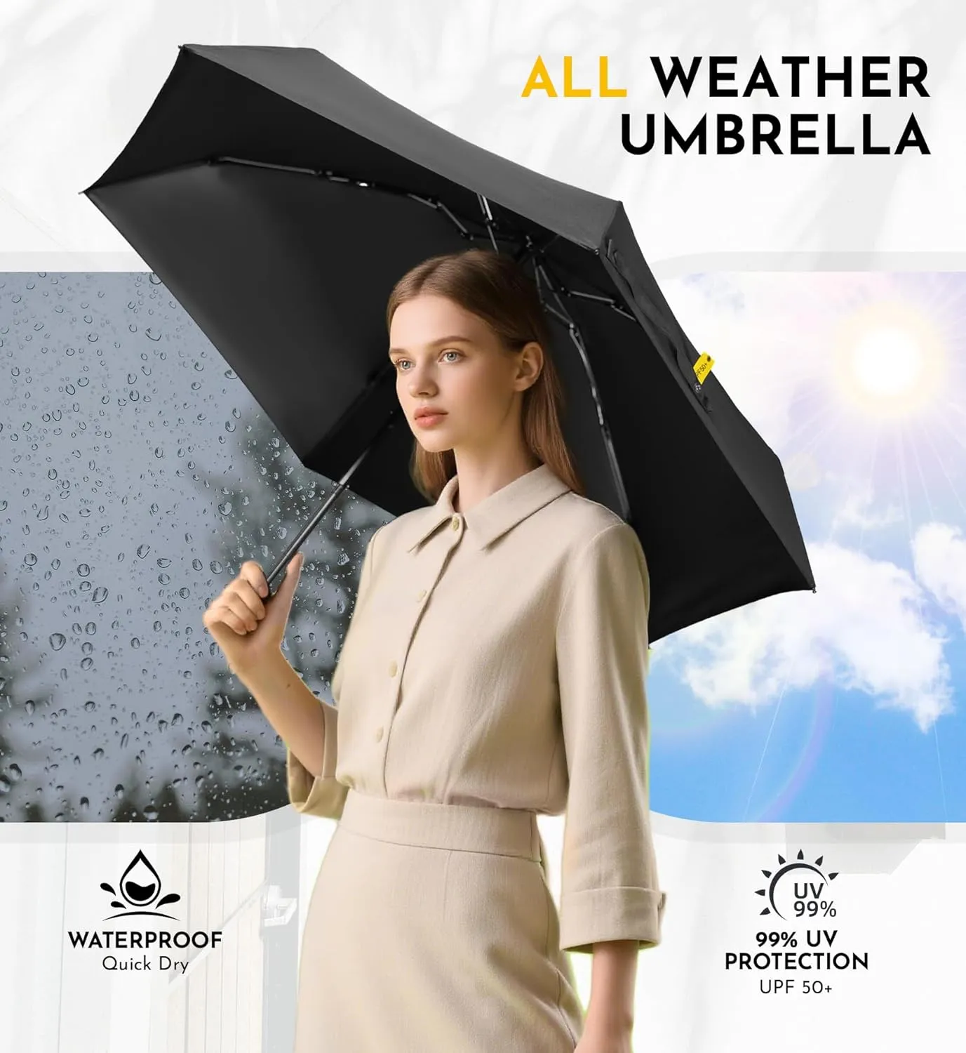 Travel Mini Umbrella Compact Small & Lightweight, UV Rain Protection, Pocket-Sized Folding Umbrellas with Quickdraw & Case for Men Women & Kids Backpack