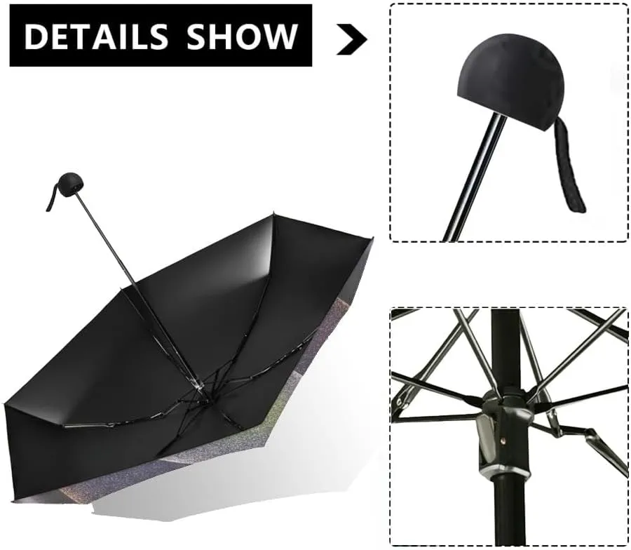 Travel Umbrella for Rain Windproof Majestic view sea and moon at night Cute Portable Compact Mini Umbrella for Women Purse Backpack Car Black Sun UV Protection