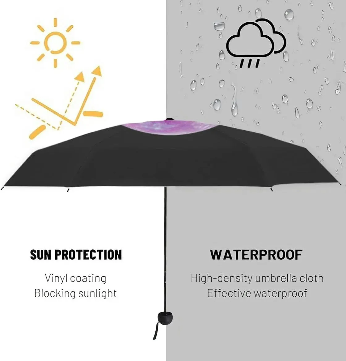 Travel Umbrella for Rain Windproof Moon over the pond Cute Portable Compact Mini Umbrella for Women Purse Backpack Car Black Sun UV Protection