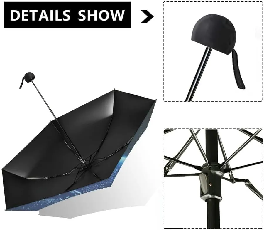 Travel Umbrella for Rain Windproof Moon over the pond Cute Portable Compact Mini Umbrella for Women Purse Backpack Car Black Sun UV Protection