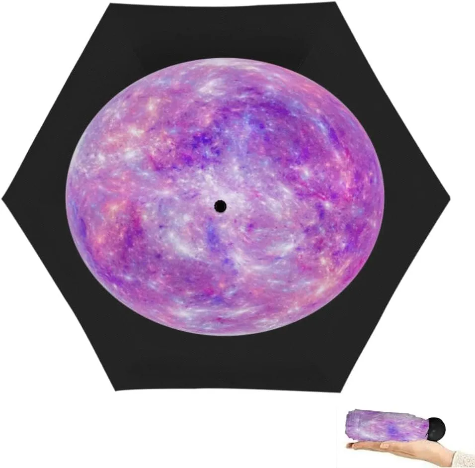 Travel Umbrella for Rain Windproof Moon over the pond Cute Portable Compact Mini Umbrella for Women Purse Backpack Car Black Sun UV Protection