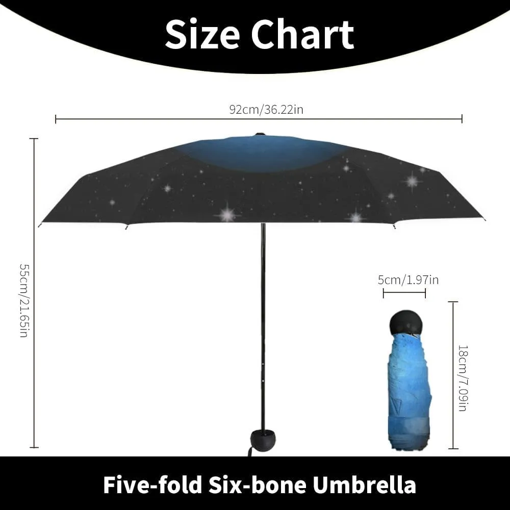 Travel Umbrella for Rain Windproof Moon over the pond Cute Portable Compact Mini Umbrella for Women Purse Backpack Car Black Sun UV Protection