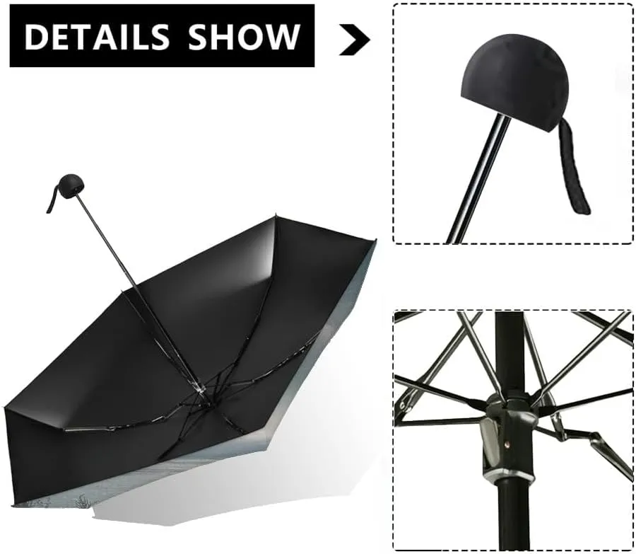 Travel Umbrella for Rain Windproof Moon over the pond Cute Portable Compact Mini Umbrella for Women Purse Backpack Car Black Sun UV Protection