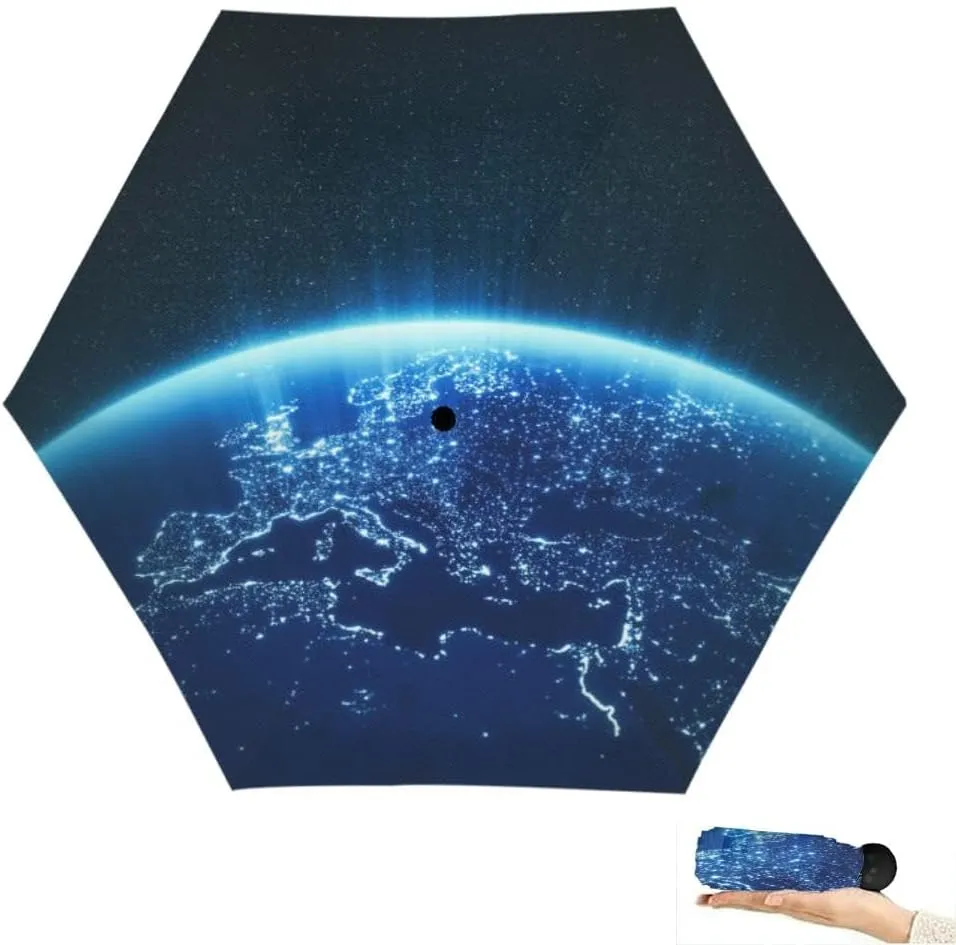 Travel Umbrella for Rain Windproof Moon over the pond Cute Portable Compact Mini Umbrella for Women Purse Backpack Car Black Sun UV Protection
