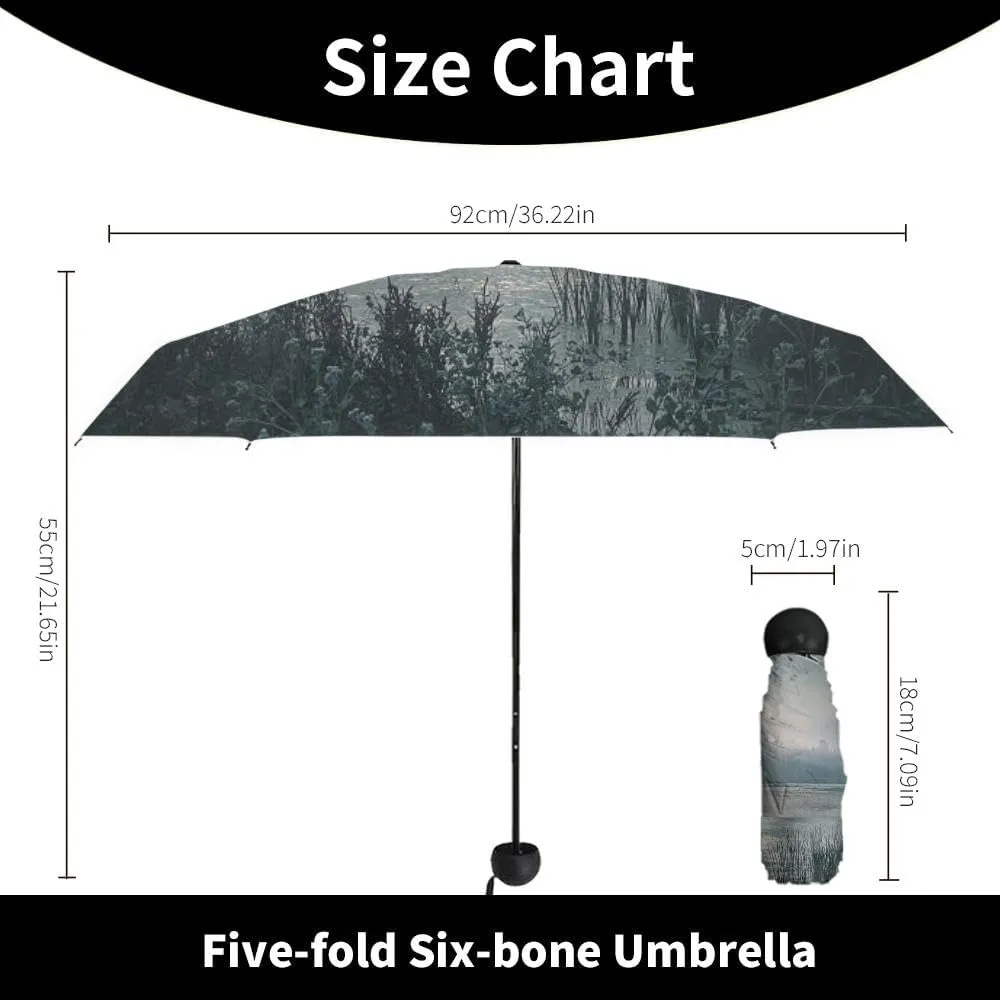 Travel Umbrella for Rain Windproof Moon over the pond Cute Portable Compact Mini Umbrella for Women Purse Backpack Car Black Sun UV Protection