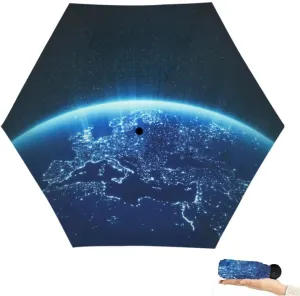 Travel Umbrella for Rain Windproof Moon over the pond Cute Portable Compact Mini Umbrella for Women Purse Backpack Car Black Sun UV Protection