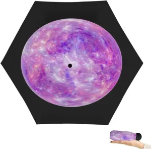 Travel Umbrella for Rain Windproof Moon over the pond Cute Portable Compact Mini Umbrella for Women Purse Backpack Car Black Sun UV Protection
