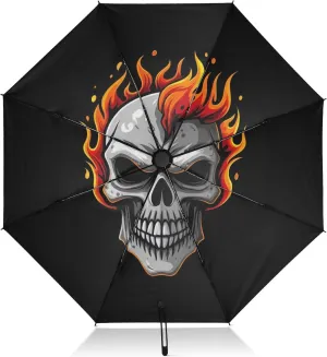 Travel Umbrella Windproof Compact Umbrella for Purse, Umbrellas for Backpacks/Handbags, Rain, Wind and Sun, Funny Skull Black