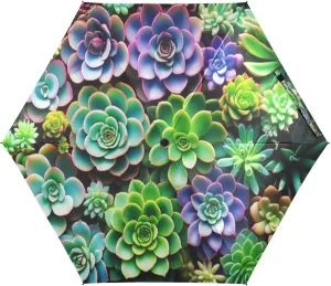 Travel Umbrella Windproof Compact Umbrellas, Umbrellas for Backpacks/Handbags, Sun, Succulent Plant Colorful