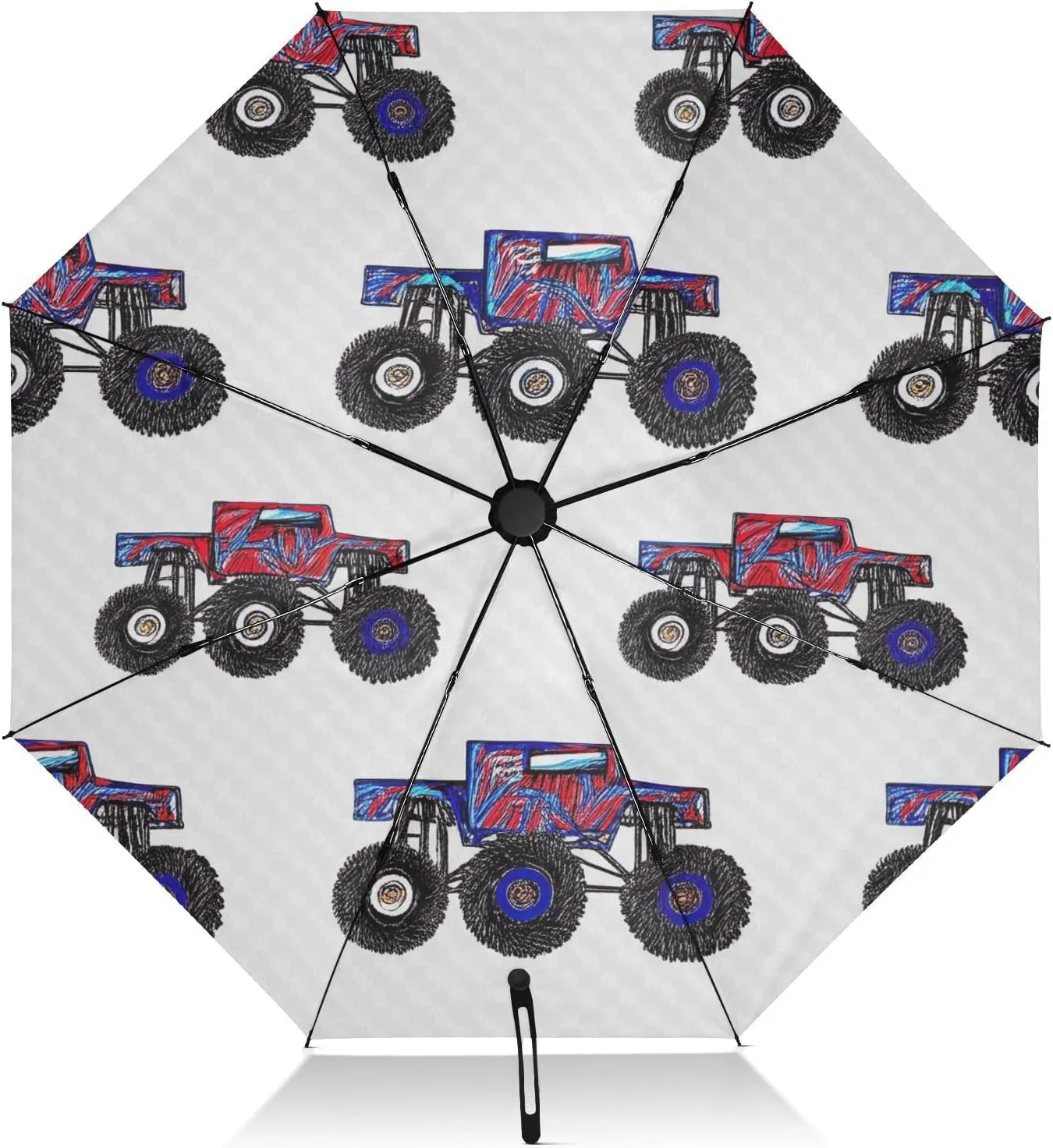 Travel Umbrella Windproof Uv Umbrella Compact, Umbrellas for Backpacks/Handbags, Rain, Wind and Sun, Cute Cartoon Trucks White