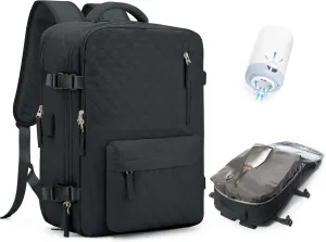 Travel Vacuum Storage Backpack with Air Pump Vacuum Seal Compression Space Saver Bags Clothing Vacpack Airback 18x14x8 inches Travel Bag Carry on Personal item Laptop Work Backpacks Women BlackGrey