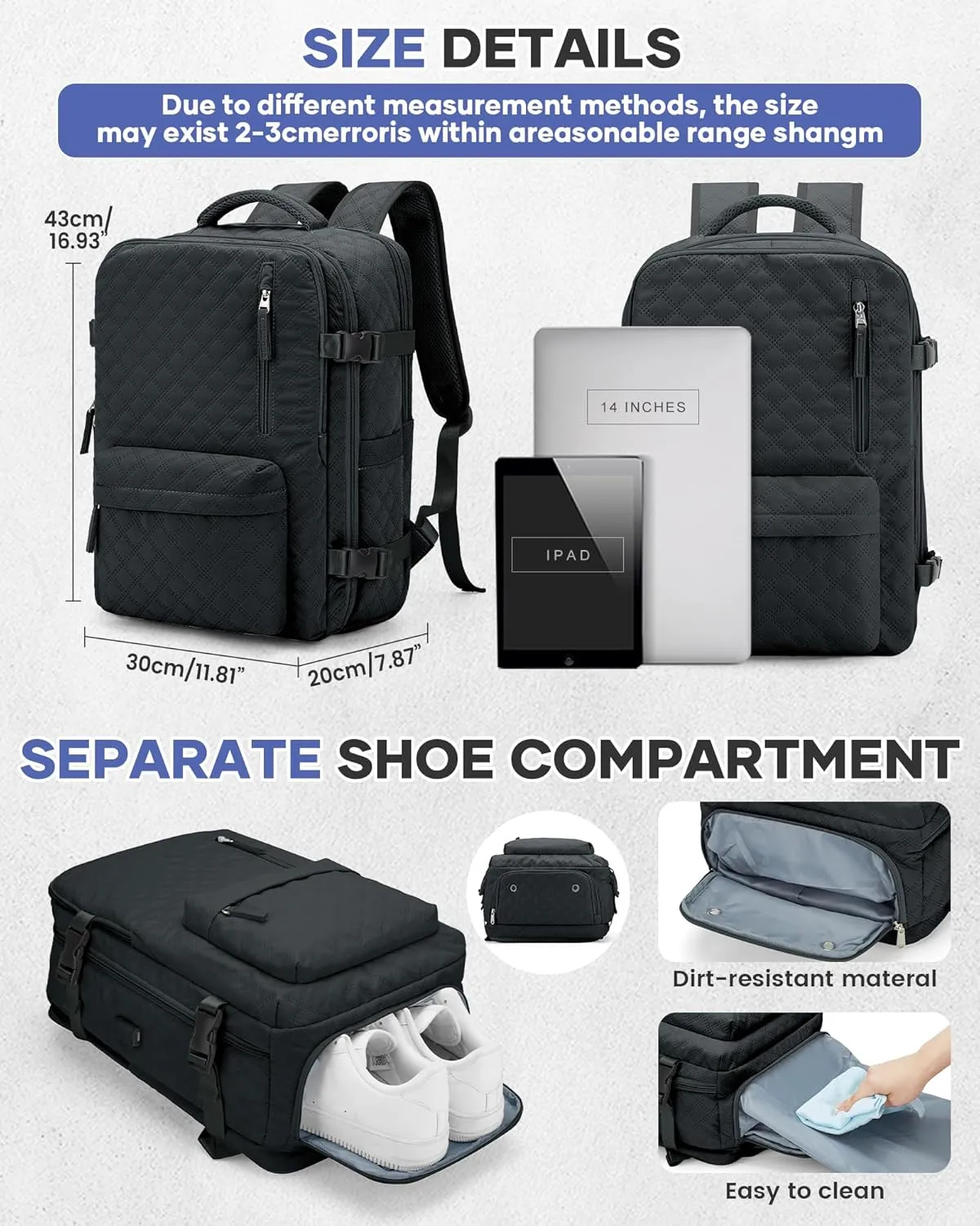 Travel Vacuum Storage Backpack with Air Pump Vacuum Seal Compression Space Saver Bags Clothing Vacpack Airback 18x14x8 inches Travel Bag Carry on Personal item Laptop Work Backpacks Women BlackGrey