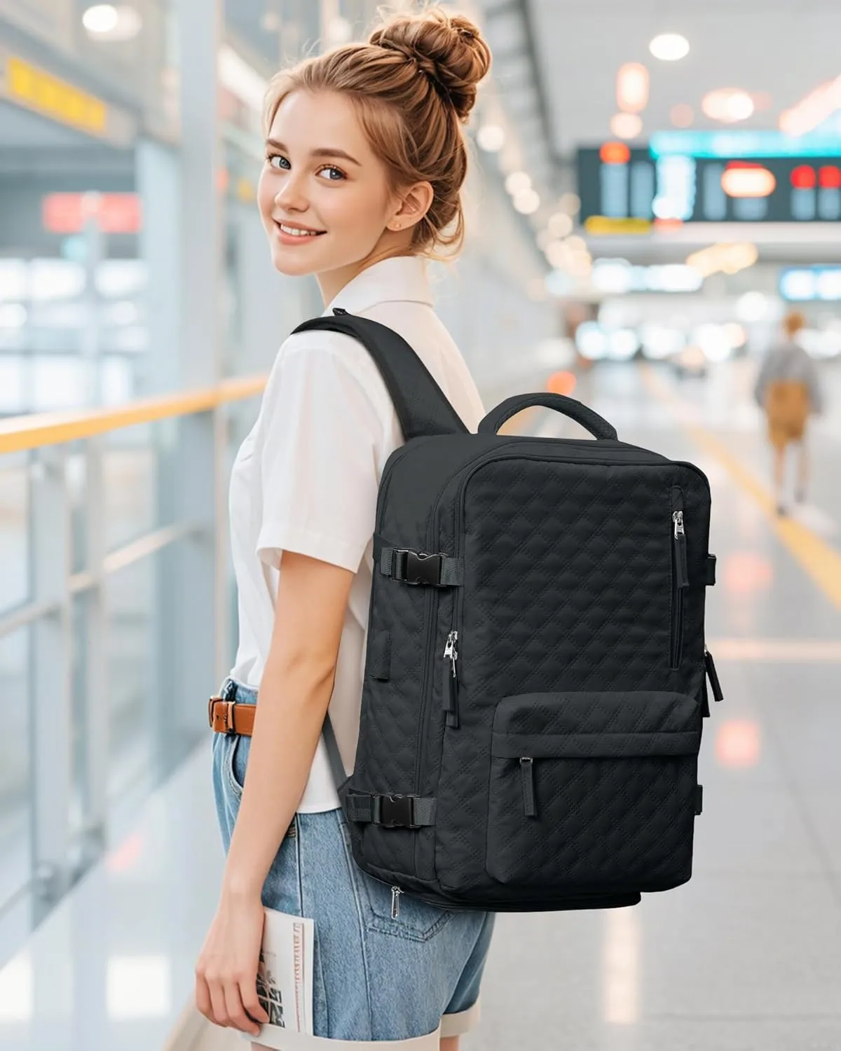 Travel Vacuum Storage Backpack with Air Pump Vacuum Seal Compression Space Saver Bags Clothing Vacpack Airback 18x14x8 inches Travel Bag Carry on Personal item Laptop Work Backpacks Women BlackGrey