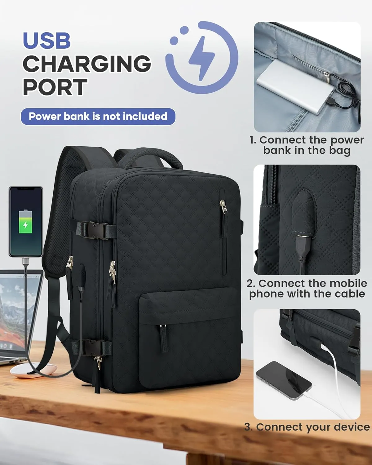 Travel Vacuum Storage Backpack with Air Pump Vacuum Seal Compression Space Saver Bags Clothing Vacpack Airback 18x14x8 inches Travel Bag Carry on Personal item Laptop Work Backpacks Women BlackGrey