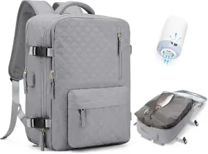 Travel Vacuum Storage Backpack with Air Pump Vacuum Seal Compression Space Saver Bags Clothing Vacpack Airback 18x14x8 inches Travel Bag Carry on Personal item Laptop Work Backpacks Women Men Grey
