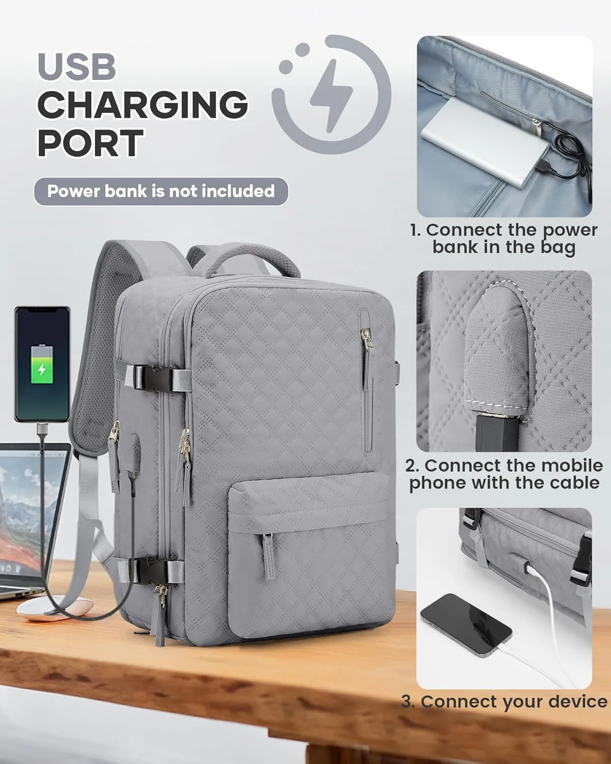 Travel Vacuum Storage Backpack with Air Pump Vacuum Seal Compression Space Saver Bags Clothing Vacpack Airback 18x14x8 inches Travel Bag Carry on Personal item Laptop Work Backpacks Women Men Grey