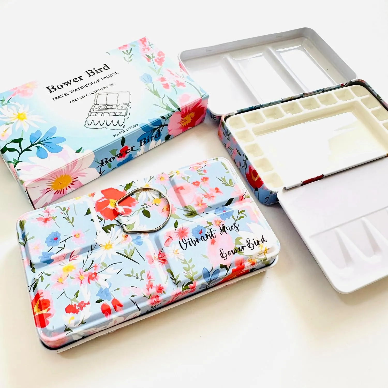 Travel Watercolor Palette,Portable Ceramic Palette 16 Well,Empty Paint Palette,Small Travel Metal Paint Boxwith Porcelain Palette (16Well)