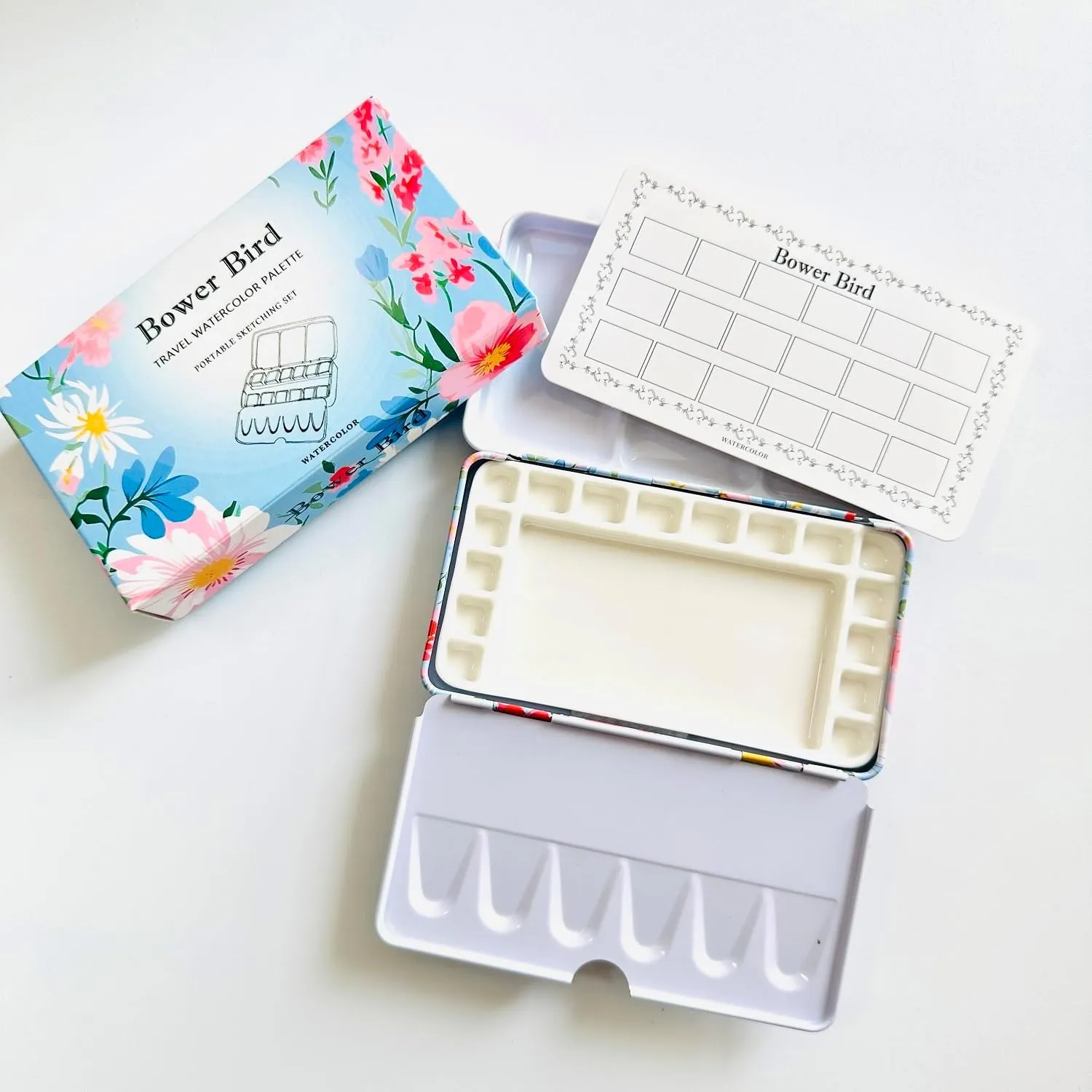 Travel Watercolor Palette,Portable Ceramic Palette 16 Well,Empty Paint Palette,Small Travel Metal Paint Boxwith Porcelain Palette (16Well)