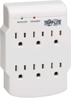 Tripp Lite 6 Outlet Surge Protector Power Strip, Direct Plug in, Gray, Lifetime Limited Warranty & $10,000 Insurance (SK6-0) White