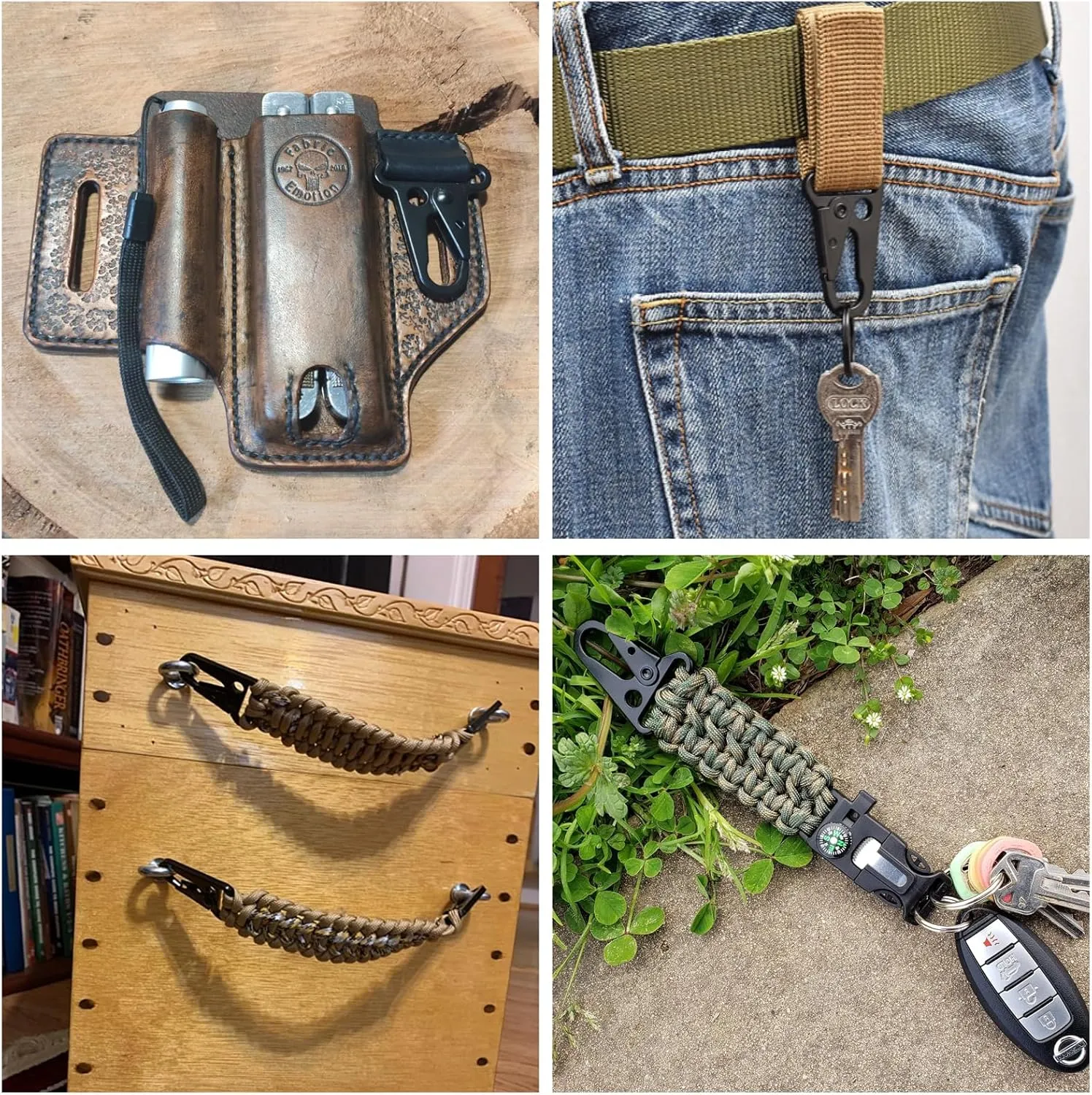 TRIWONDER Enlarged Mouth Clips HK Hook Heavy Duty Snap Hooks Sling Clips for Paracord Outdoors Bag Backpack