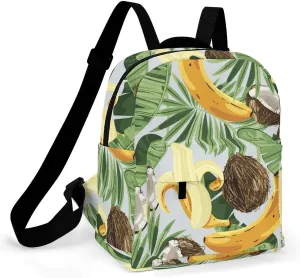 Tropical Banana Coconut Pattern Backpacks Laptop Mini Backpacks for Women Travel Shoulder Bag Bookbag Rucksack Daypack 10 Inch
