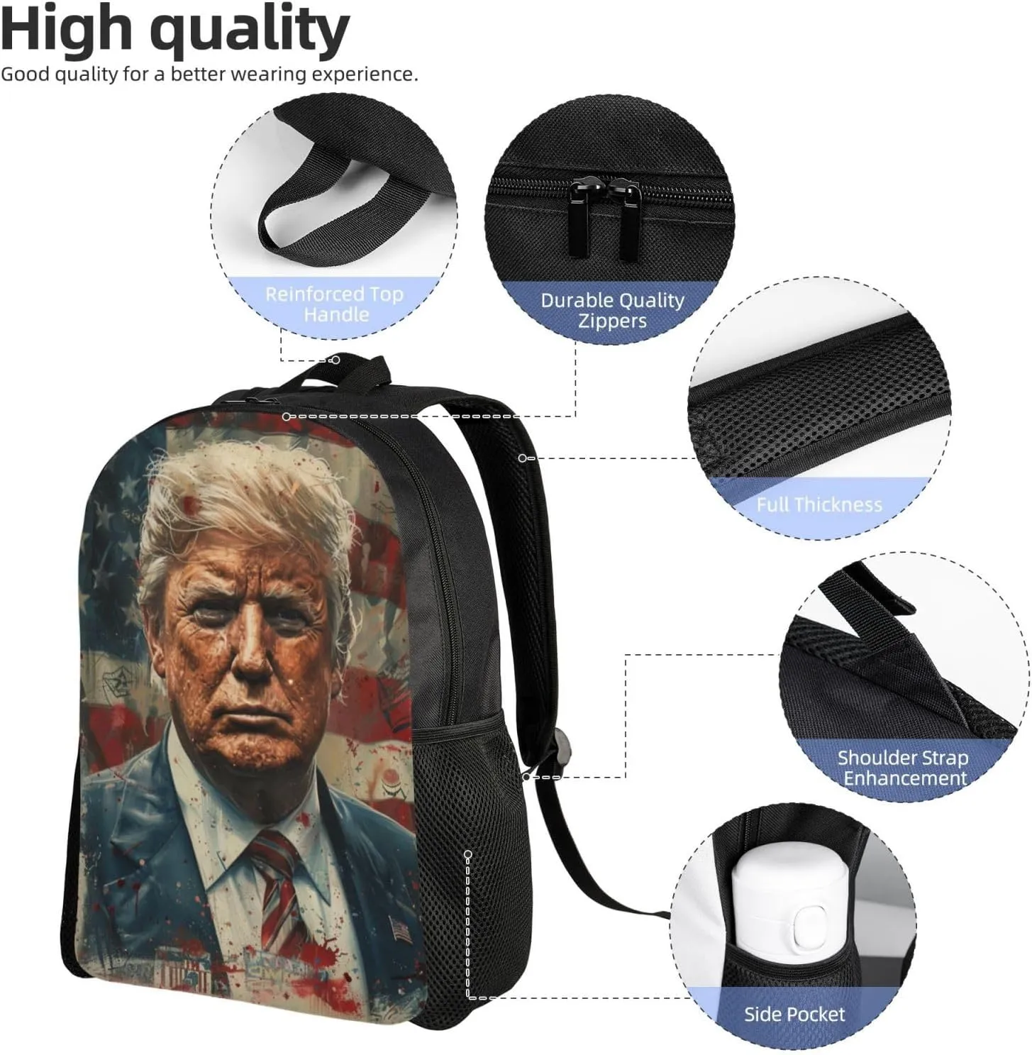 Trump American Flag Backpack Waterproof Anti Theft Durable Light Laptop Bag Backpacks For Women Men Travel Gym Backpack