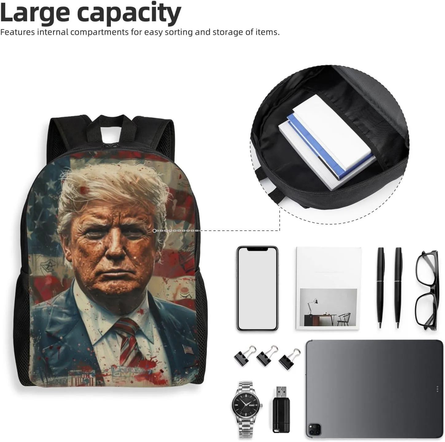 Trump American Flag Backpack Waterproof Anti Theft Durable Light Laptop Bag Backpacks For Women Men Travel Gym Backpack