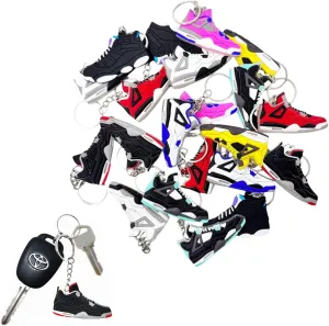 TSY TOOL 100 Pcs of Random Mini Retro Collectible 2D Sneaker Keychains – Rubber Shoe Key Chains for Goodie Bags, Collectors, Mystery Prizes & Sneakerhead Gifts
