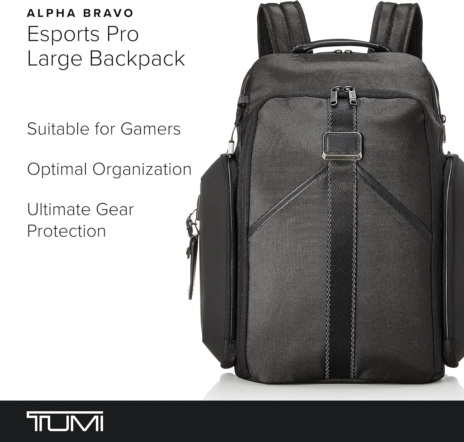 TUMI - Alpha Bravo Esports Pro Large Backpack - Expandable Tech Backpack - 18.0" X 12.0" X 8.5" - Fits up to 15" Laptop - Black