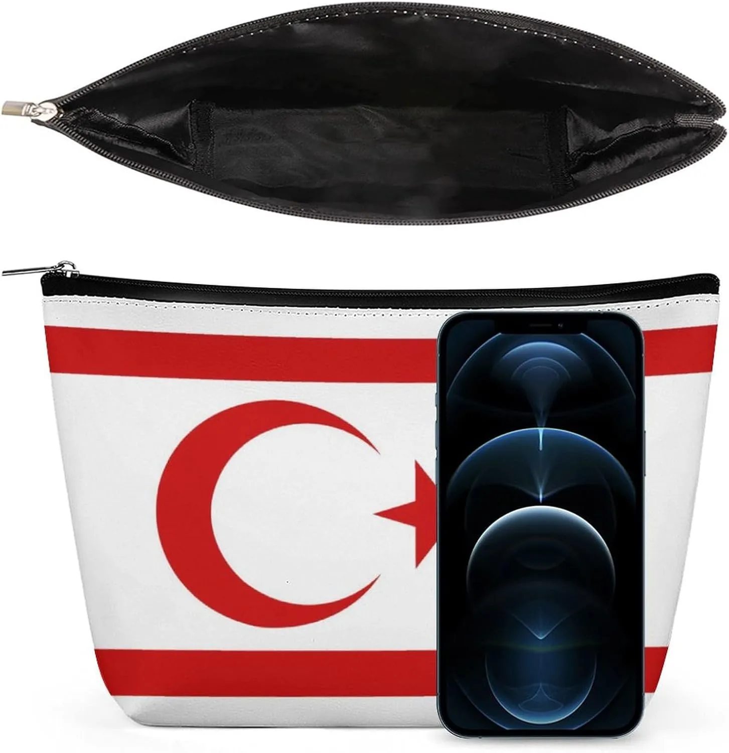 Turkish Republic Northern Cyprus Flag Portable Makeup Bag Zipper Cosmetic Pouch Organizer for Women Girls