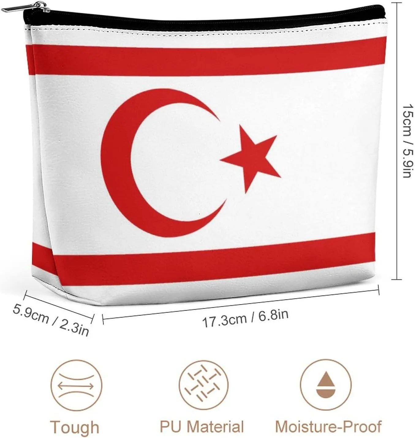 Turkish Republic Northern Cyprus Flag Portable Makeup Bag Zipper Cosmetic Pouch Organizer for Women Girls