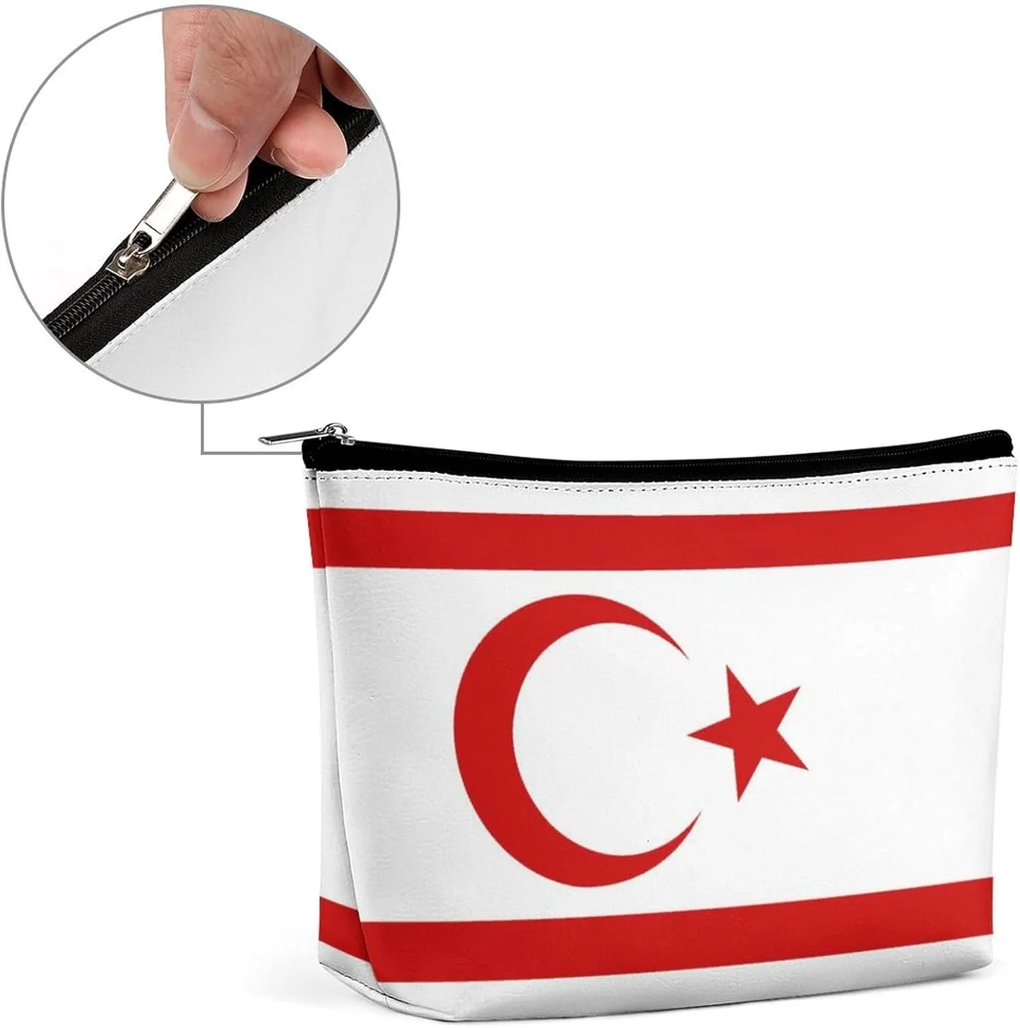 Turkish Republic Northern Cyprus Flag Portable Makeup Bag Zipper Cosmetic Pouch Organizer for Women Girls