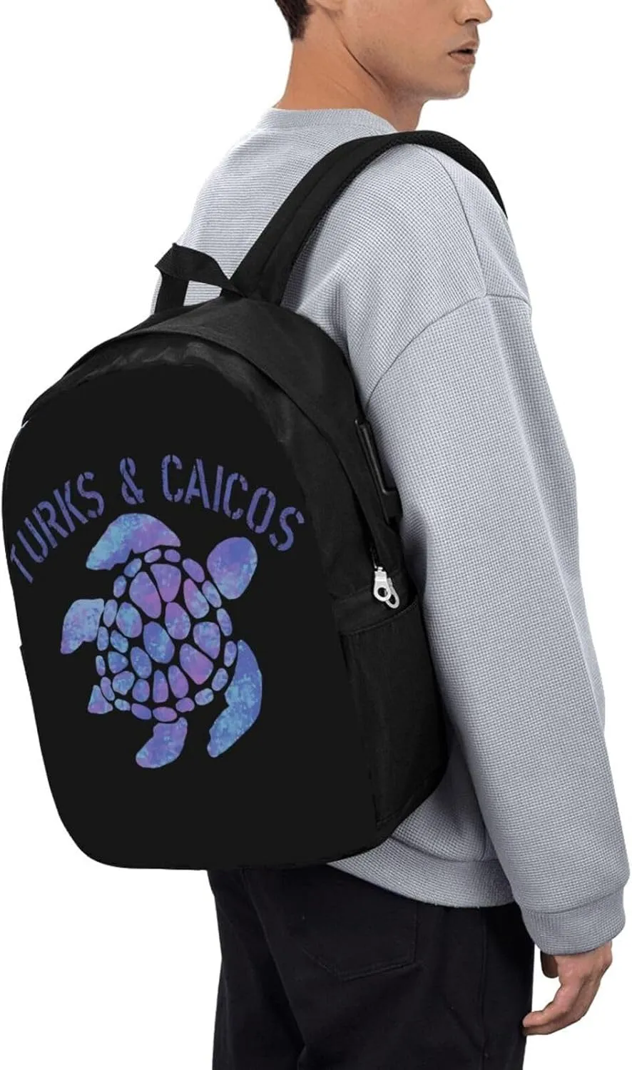 Turks Caicos Islands Flag Turtle Laptop Backpacks Travel Backpack Casual Business Daypack Sport Rucksack Computer Bag Fits up to 17 Inch Notebook with USB Port