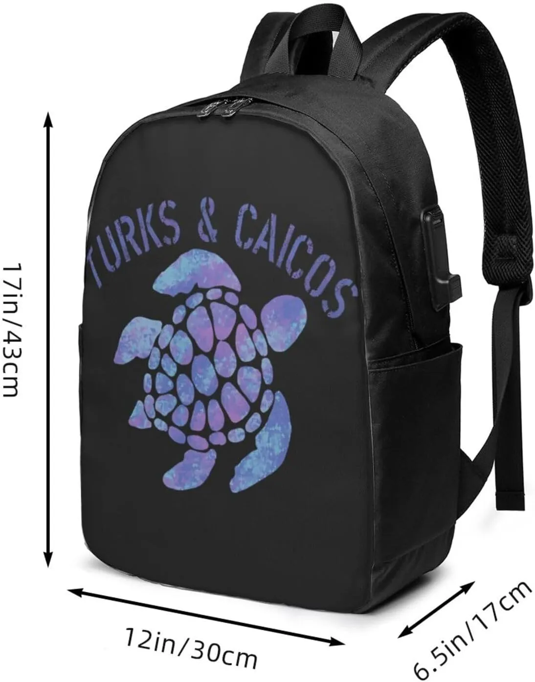 Turks Caicos Islands Flag Turtle Laptop Backpacks Travel Backpack Casual Business Daypack Sport Rucksack Computer Bag Fits up to 17 Inch Notebook with USB Port