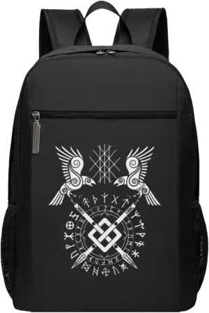 Twin Ravens Of Odin Norse Pagan Symbol Travel Laptop Backpack, Business Anti Theft Slim Sturdy Laptops Backpacks, College Computer Bag Gift for Men & Women Fits 17 Inch Notebook,Black