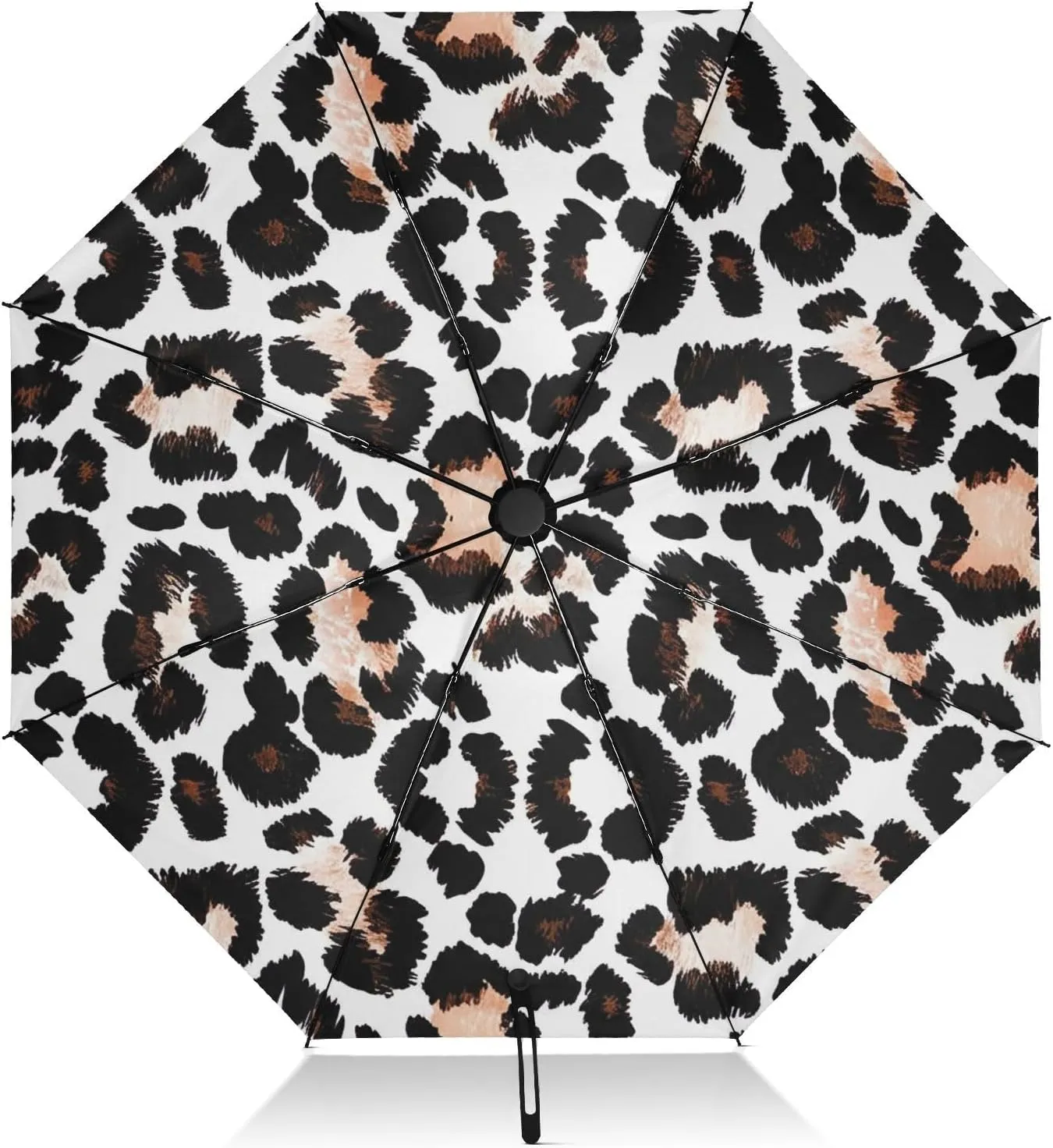 Umbrella, Auto Open Close Folding Umbrella Windproof, Compact Size for Backpacks/Handbags - for Travel, Black White Leopard Print