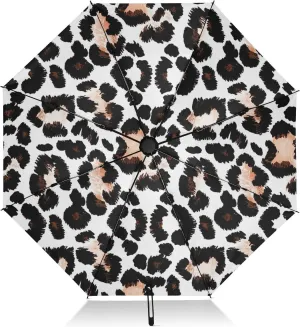 Umbrella, Auto Open Close Folding Umbrella Windproof, Compact Size for Backpacks/Handbags - for Travel, Black White Leopard Print