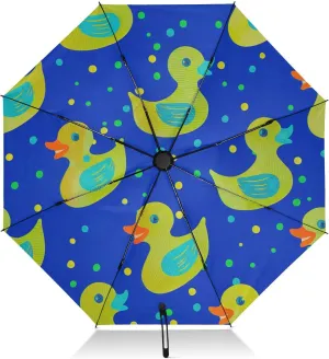Umbrella, Auto Open Close Umbrella Small Compact Windproof, Compact Size for Backpacks/Handbags - for Travel, Cute Ducks Blue