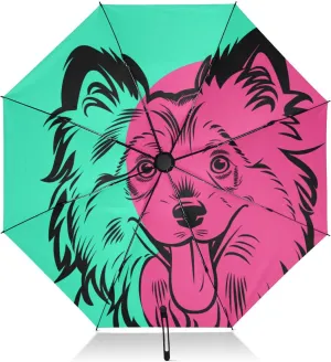 Umbrella, Auto Open Close Umbrelllas for Rain Compact Windproof, Compact Size for Backpacks/Handbags - for Travel, Cute Dog Black Green Pink