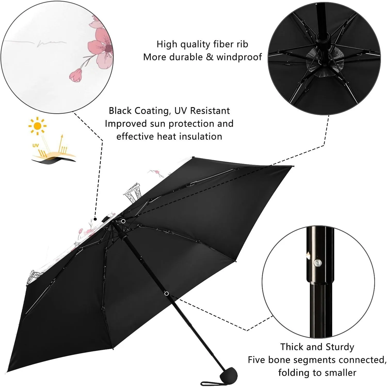 Umbrellas for Rain Travel Umbrella Windproof Small Folding Compact Mini Umbrella for Purse Lightweight Portable 1
